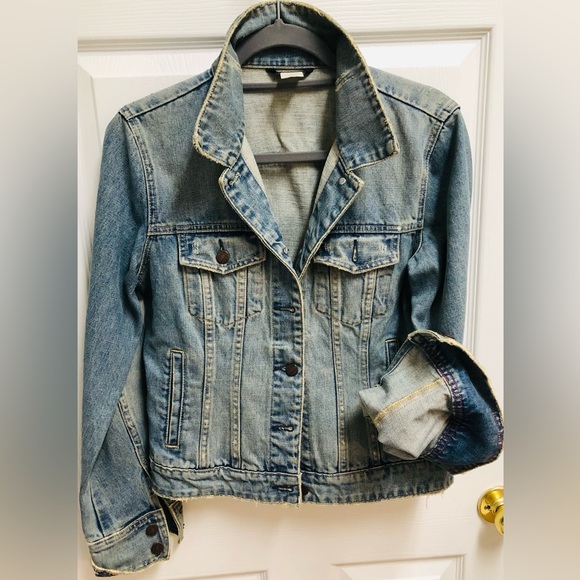 J Crew Factory - Women’s Cropped Denim Jacket, Size M; Distressed Wash - Picture 1 of 4